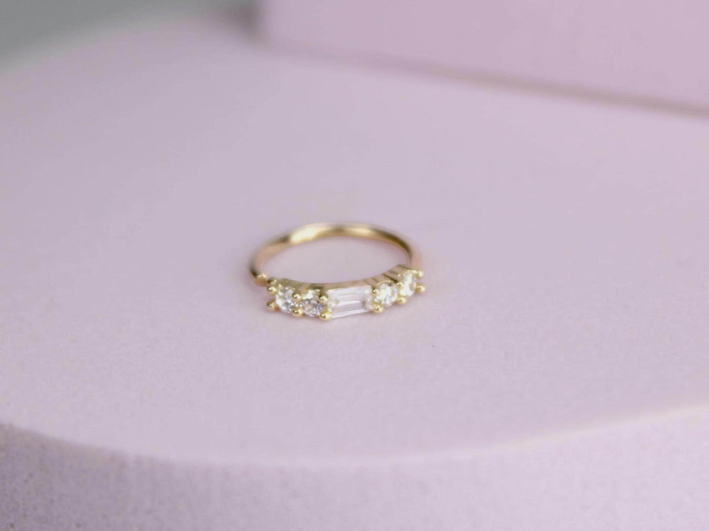 14K Gold Baguette Nose Ring, 20g Dainty Crystal Gold Nose Hoop Ring Jewelry, Minimalist Bendable Nose Piercing Jewelry, Gold Jewelry