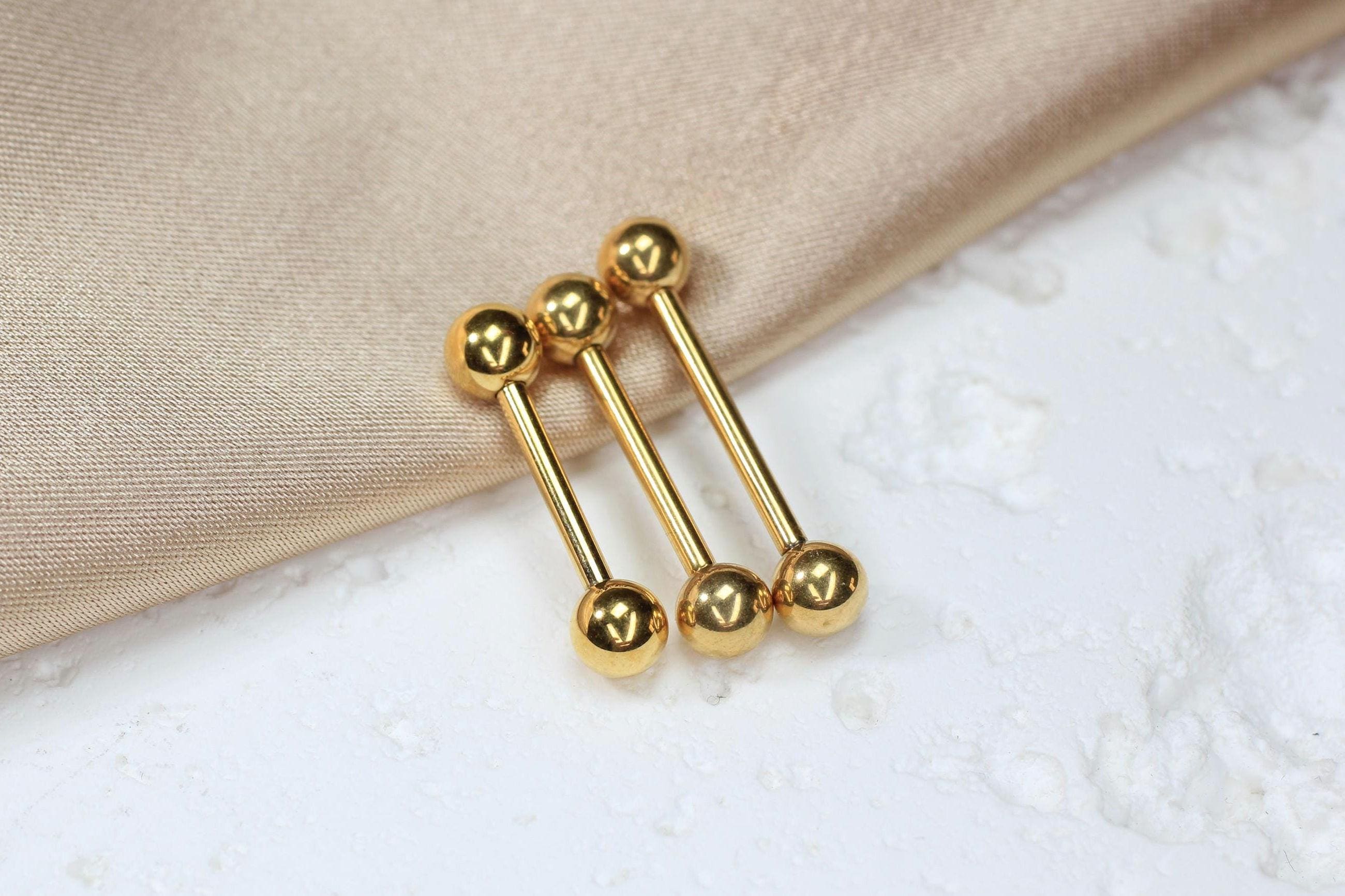 14G Gold Titanium Nipple Ring Pair Internally Threaded Barbell Jewelry, Basic Nipple Piercing