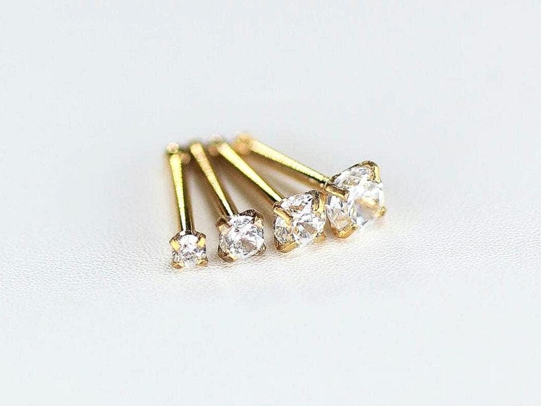 20G 316L Surgical Steel Ball End Nose Stud , Cz Top Prong Minimal Look Nose Piercing Ring, Thin Nose Bone Stud